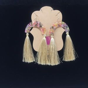 Multi color lucite & champagne tassel earrings